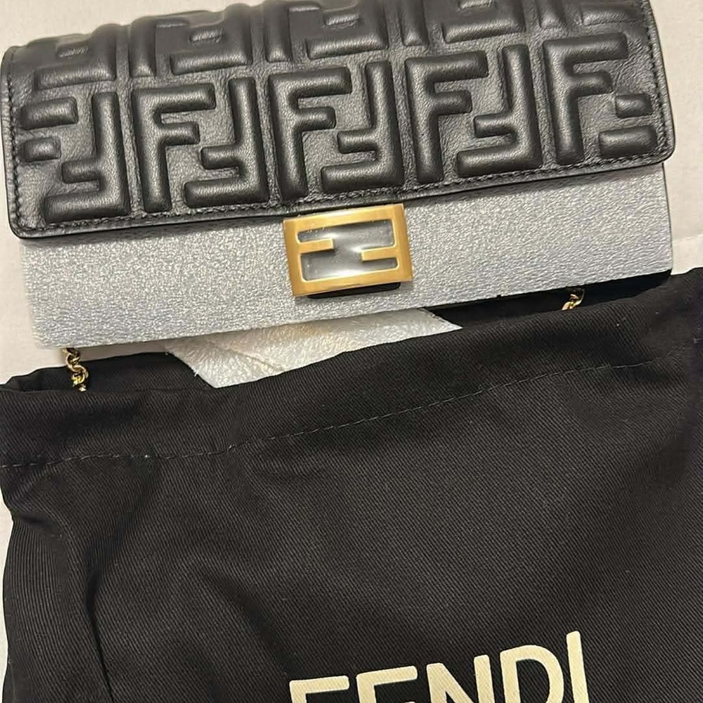 Fendi Black and Silver Clutch with Gold Accent